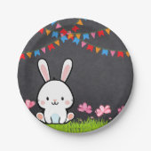 かわいい白い黒板バニーベビーシャワー ペーパープレート (正面)