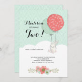 かわいい白うさぎと風船の誕生日パーティー 招待状 (正面/裏面)