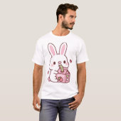 かわいい白うさぎのいちごミルク愛飲 Tシャツ (正面フル)
