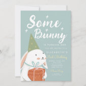 かわいい白うさぎバニーが一日で曲がっている 招待状 (正面)