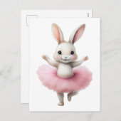 かわいい白うさぎバレリーナ踊りバレエ シーズンポストカード (正面/裏面)
