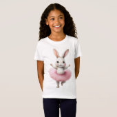 かわいい白うさぎバレリーナ踊りバレエ Tシャツ (正面フル)
