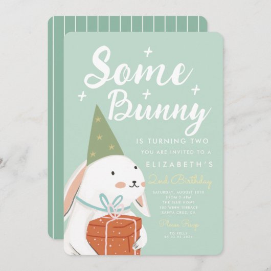 かわいい白うさぎ何人かのバニーが2日 招待状 (正面/裏面)