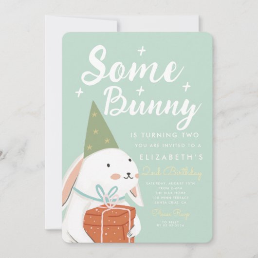かわいい白うさぎ何人かのバニーが2日 招待状 (正面)