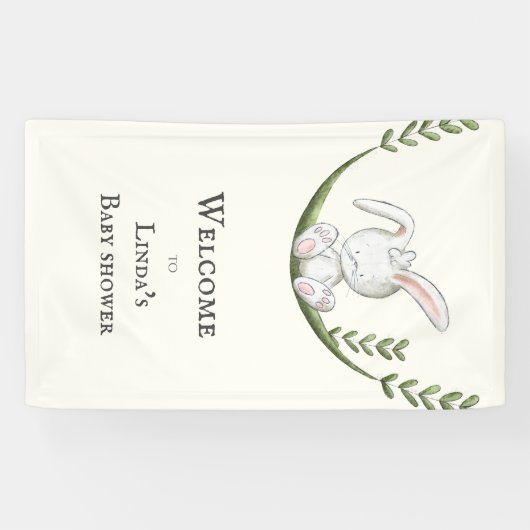 かわいい白うさぎ男女兼用赤ちゃんシャワー 横断幕 (横)