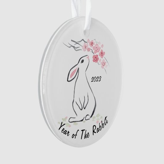 かわいい白うさぎ花年のウサギ2023 オーナメント (正面)