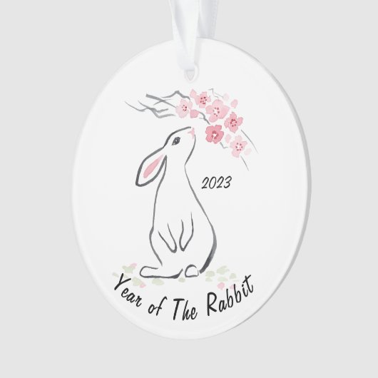 かわいい白うさぎ花年のウサギ2023 オーナメント (正面)