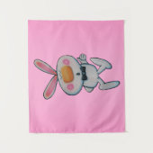 かわいい白うさぎ親指のブラックボウタイピンク タペストリー (正面)