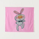 かわいい白うさぎ親指のブラックボウタイピンク タペストリー (正面(横))