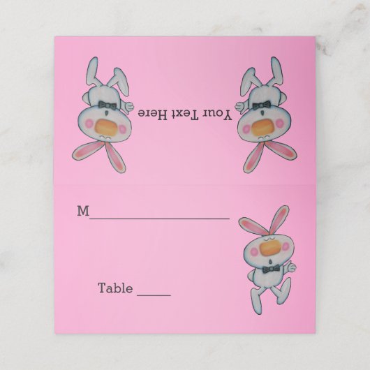 かわいい白うさぎ親指の蝶タイピンク プレイスカード (外部開封)