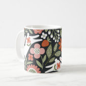 かわいい白うさぎ、フローラヴィンテージパターン。 コーヒーマグカップ (正面左)