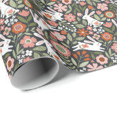 かわいい白うさぎ、フローラヴィンテージパターン。 ラッピングペーパー (ロールコーナー)