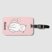 かわいい白かわいい笑顔の猫ピンクパーソナライズされた ラゲッジタグ (正面横)