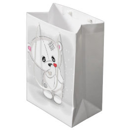 かわいい白くまが小さなハートを持っている ミディアムペーパーバッグ