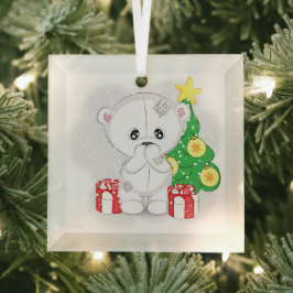 かわいい白くまとクリスマスツリー ガラスオーナメント