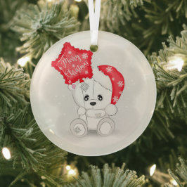 かわいい白くまとクリスマスバルーン ガラスオーナメント