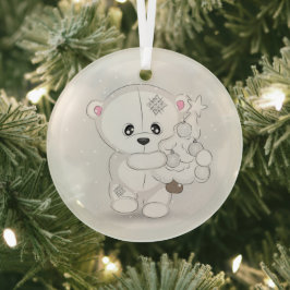 かわいい白くまのクリスマスタオルツリー ガラスオーナメント