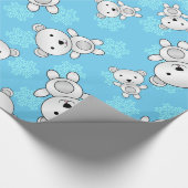 かわいい白くまの青の雪片 ラッピングペーパー (角)