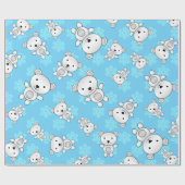 かわいい白くまの青の雪片 ラッピングペーパー (フラット)
