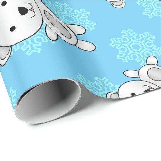 かわいい白くまの青の雪片 ラッピングペーパー (ロールコーナー)
