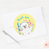 かわいい白くま 小さなアーティスト サンキュー 黄色 ラウンドシール (封筒)