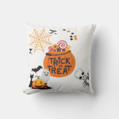 かわいい白すごいいハロウィーンのトリックまたは治療 クッション (正面)