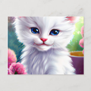 かわいい白とふわふわの子猫 ポストカード
