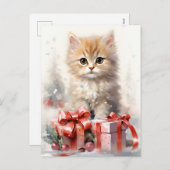 かわいい白とオレンジの子猫クリスマス シーズンポストカード (正面/裏面)