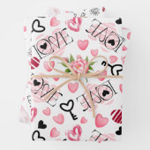 かわいい白とピンクのハートバレンタインデー ラッピングペーパーシート (インサイチュ)