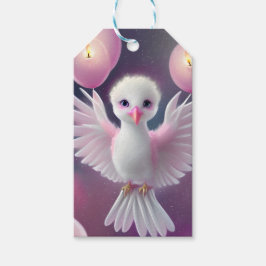 かわいい白とピンクのベビーバード誕生日 ギフトタグ