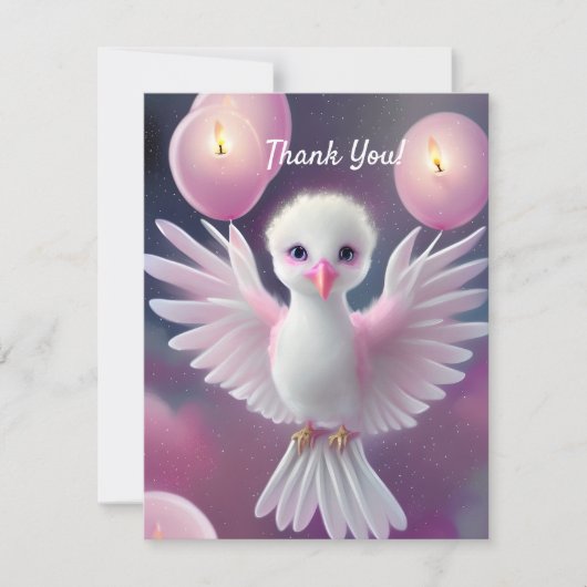 かわいい白とピンクのベビーバード誕生日 サンキューカード (正面)
