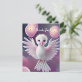 かわいい白とピンクのベビーバード誕生日 サンキューカード (スタンド正面)