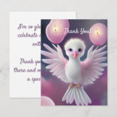 かわいい白とピンクのベビーバード誕生日 サンキューカード (正面/裏面)