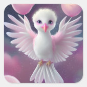 かわいい白とピンクのベビーバード誕生日 スクエアシール (正面)