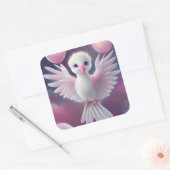 かわいい白とピンクのベビーバード誕生日 スクエアシール (封筒)