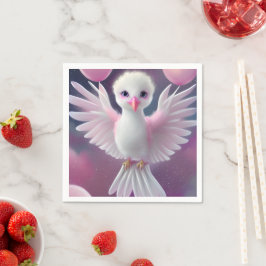 かわいい白とピンクのベビーバード誕生日 スタンダードカクテルナプキン