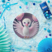 かわいい白とピンクのベビーバード誕生日 ペーパープレート (パーティー)