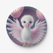 かわいい白とピンクのベビーバード誕生日 ペーパープレート (正面)