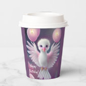 かわいい白とピンクのベビーバード誕生日 紙コップ (裏面)