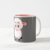 かわいい白とピンクの孤独な羊 ツートーンマグカップ (正面右)