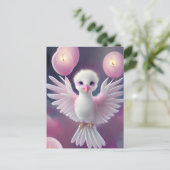 かわいい白とピンクの赤ちゃん鳥の誕生日 ポストカード (スタンド正面)