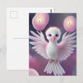 かわいい白とピンクの赤ちゃん鳥の誕生日 ポストカード (正面/裏面)