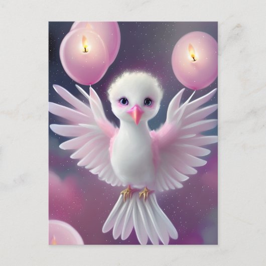 かわいい白とピンクの赤ちゃん鳥の誕生日 ポストカード (正面)