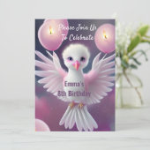 かわいい白とピンクの赤ちゃん鳥の誕生日 招待状 (スタンド正面)