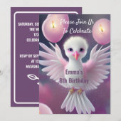 かわいい白とピンクの赤ちゃん鳥の誕生日 招待状 (正面/裏面)