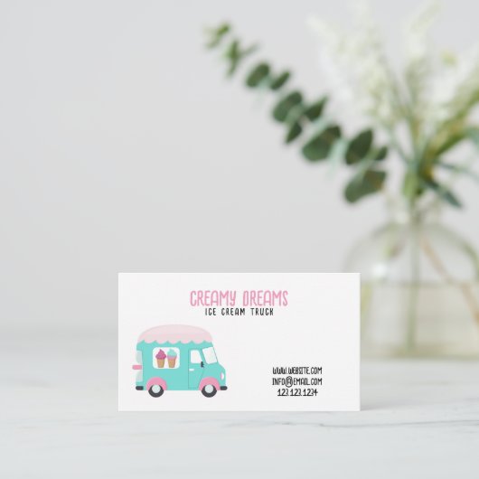 かわいい白とピンクよくはしゃぐのアイスクリーム 名刺 (スタンド正面)
