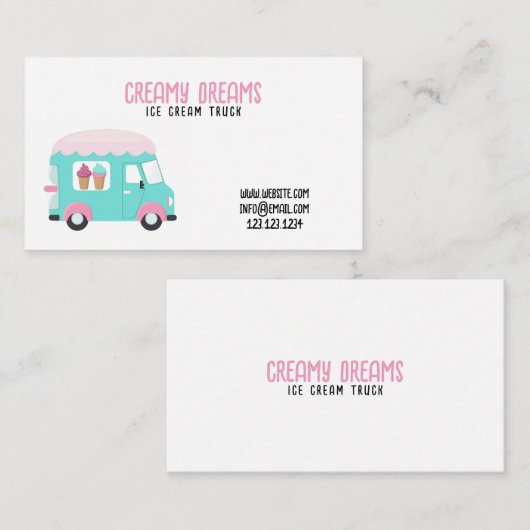 かわいい白とピンクよくはしゃぐのアイスクリーム 名刺 (正面/裏面)
