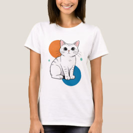 かわいい白と灰色のトラ猫のイラスト Tシャツ