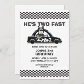 かわいい白と灰色のレースカー ツー ファスト 2歳の誕生日 招待状 (正面/裏面)