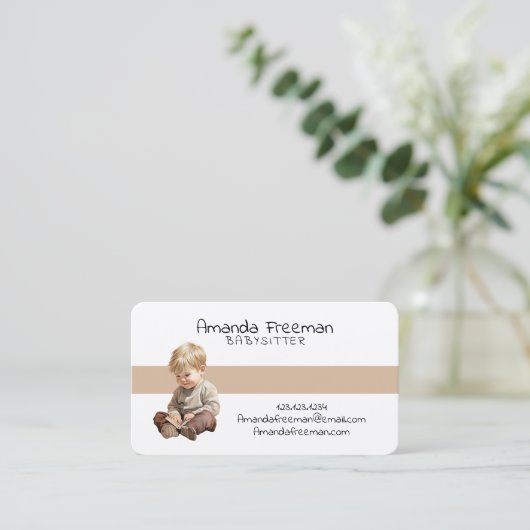 かわいい白と茶色の子供たち託児 名刺 (スタンド正面)
